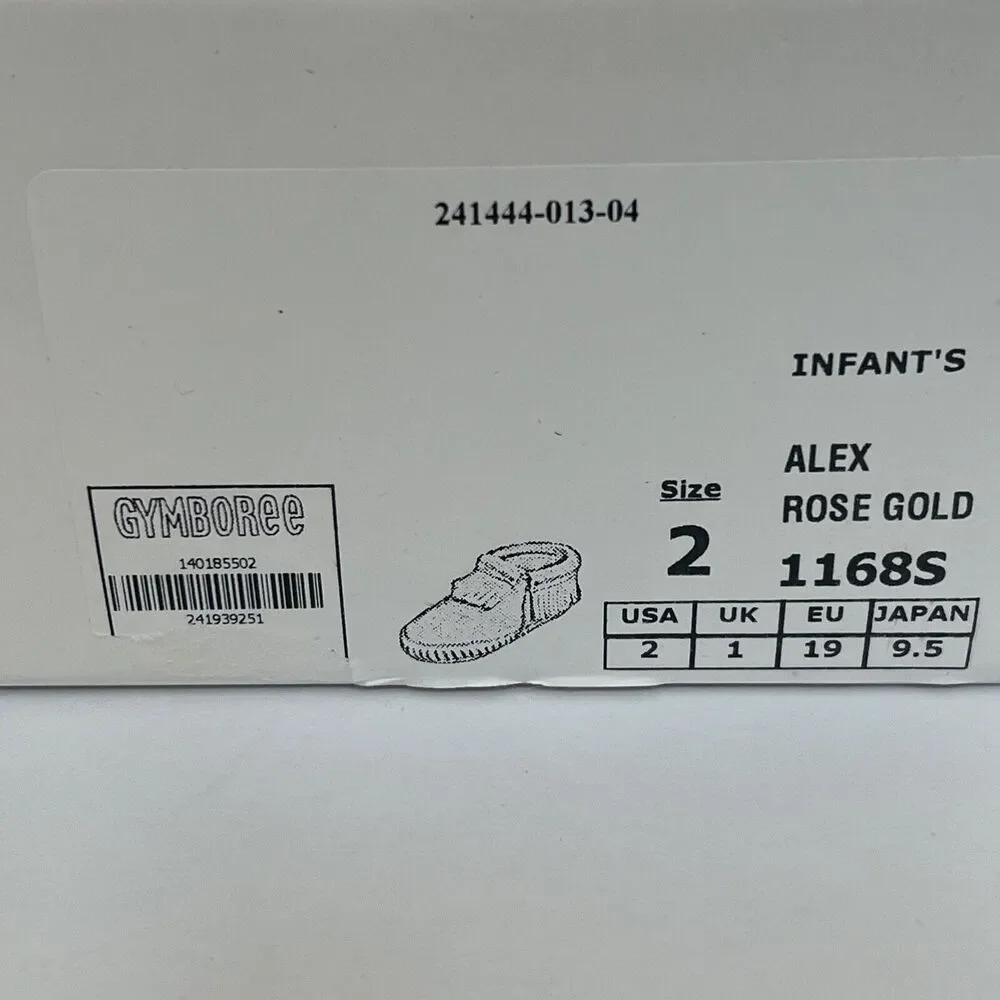 NIB Minnetonka Alex Infants Slip On Leather Moccasins Rose Gold Size 2 NEW 6-9 M